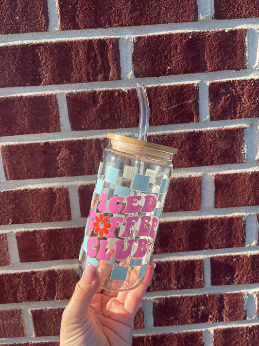 Iced Coffee Club (Blue)- 16 oz Glass