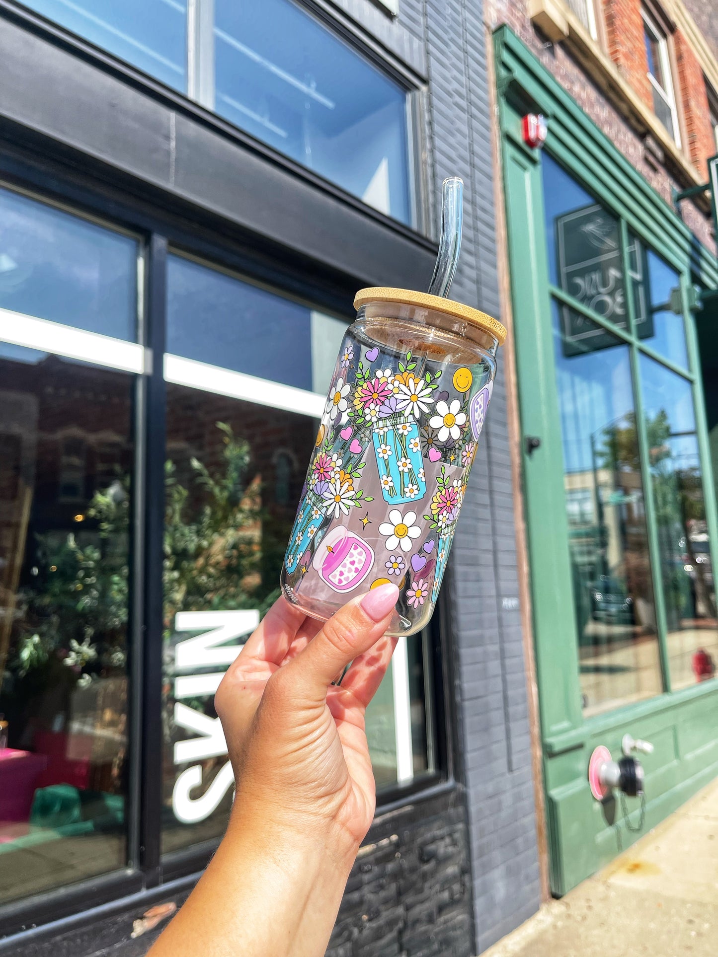 Mason Jar Florals- 16 oz Glass