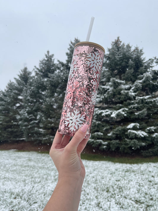 Rose Gold Snowflake- 20 oz Snowglobe Glass