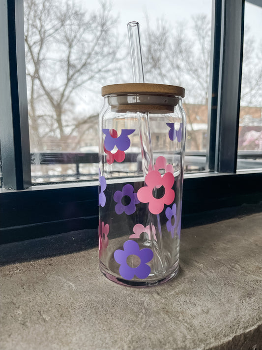 Retro Flowers- 20 oz Glass